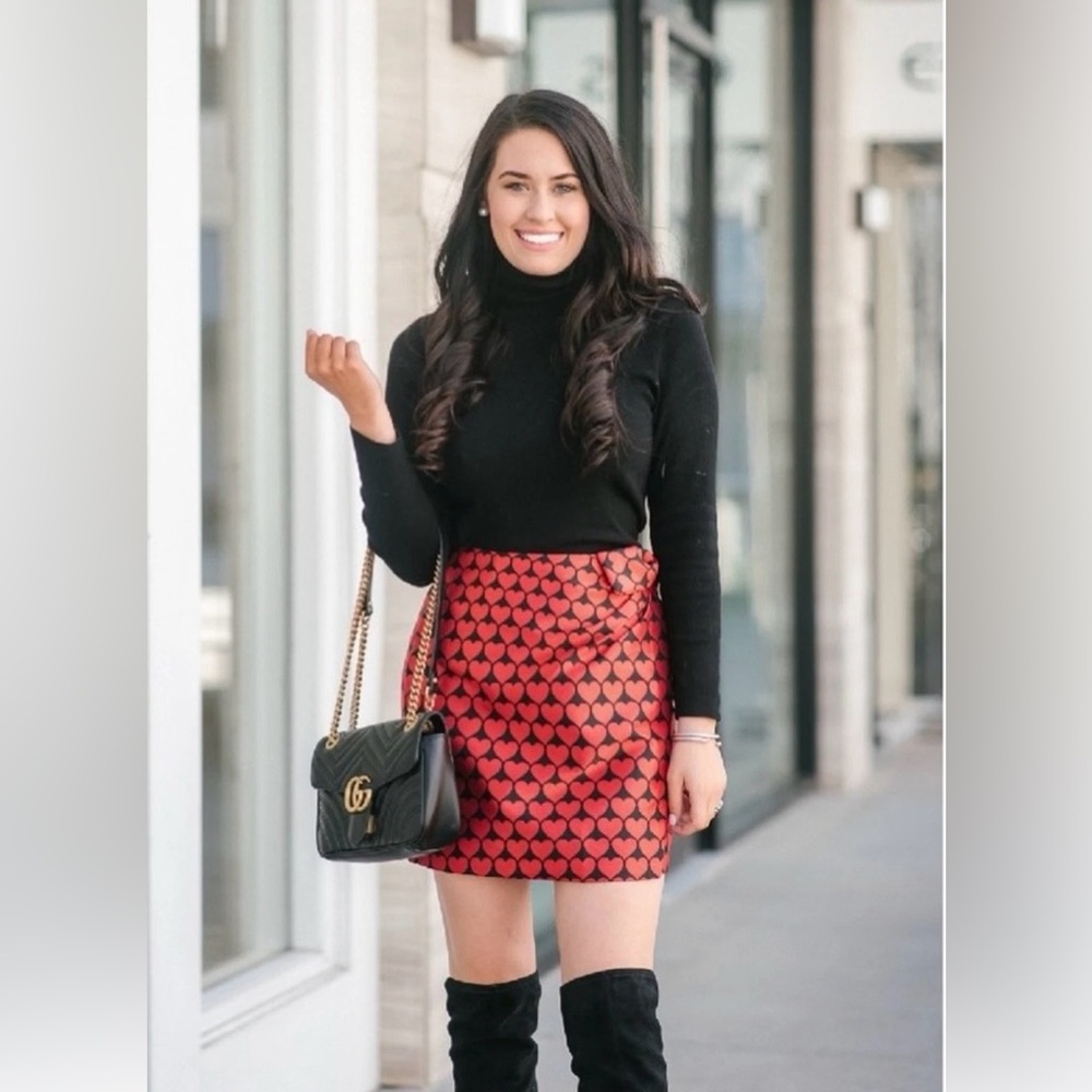 NWT J. Crew Valentines Electric Red Jacquard Heart Faux Wrap Skirt H2856 Sz 4
